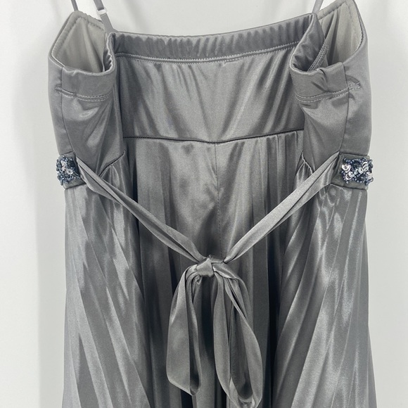 Silver grey pleated party dress pleated spaghetti strap sparkle detail - Picture 9 of 15